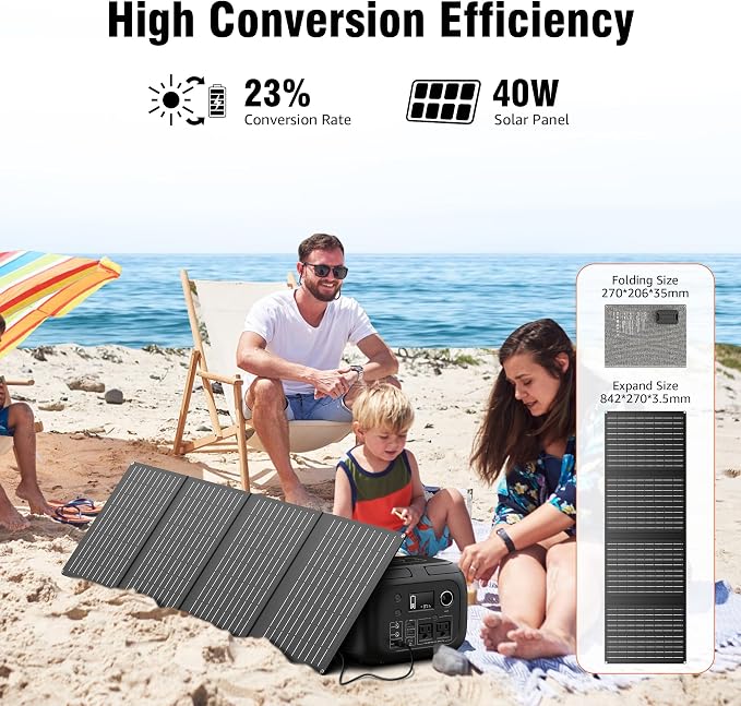 SinKeu Solar Powered Generator 300W Peak/70400mAh, 260Wh Portable Power Station with Panels 40W Included, Solar Generator with AC Outlet 110V for Home Use, Camping, Outdoor, Power Backup - Image 4