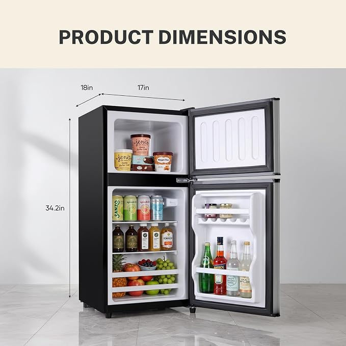 3.2 Cu.Ft Mini Fridge with Freezer, 2 Door Small Refrigerator with Adjustable Thermostat Energy-efficient Low Noise, Compact Fridge for Bedroom, Office, Dorm, Pewter - Image 2