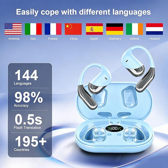 AI Open Ear Earbuds Translation Headphones, Real-Time 2-Way Language Translator - Image 2
