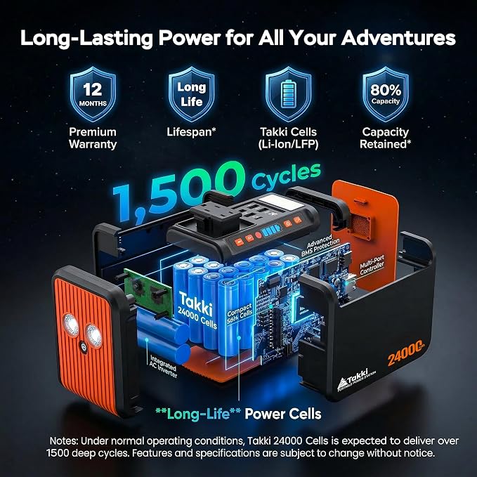 Takki 88.8Wh Portable Power Station Lithium Battery Small Generator Power Bank with 110V AC Outlet Battery Backup for Camping Home Use Emergency(Solar Panel Optional) - Image 7