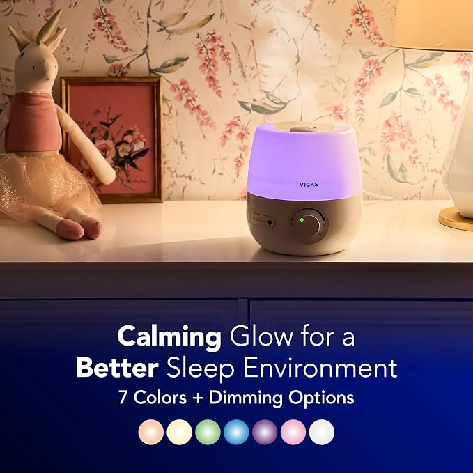 Vicks NaturalCare Cool Mist Ultrasonic Humidifier, Small Room Humidifier for Bedroom, Diffuser with Nighttime Light, Works with Vicks VapoPads, White - Image 5