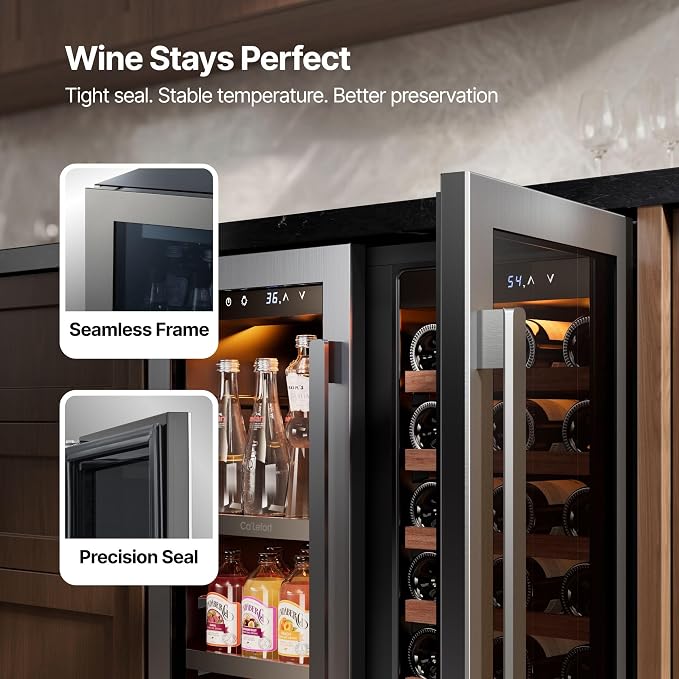 Ca'Lefort 30 Inch Wine & Beverage Refrigerator, 80 Can & 33 Bottle | 36-72°F Touch Control, Dual-Pane Glass Door, Adjustable Shelves, 3 Color LED, Built-In or Under Counter for Home Bar Kitchen - Image 5