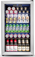 Feelfunn 3.2 Cu.Ft Mini Fridge with Glass Door - 126 Can Beverage Refrigerator Cooler for Drink Beer Wine Soda, Small Refrigerator for Bedroom Office Bar Dorm, 4 Adjustable Shelves, Silver by Feelfunn
