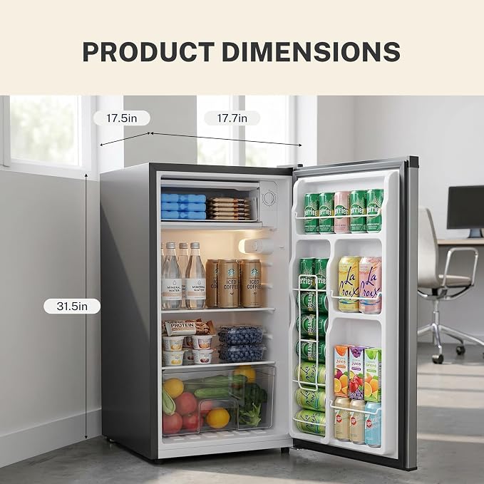 3.2 Cu.Ft Mini Fridge with Freezer, 1 Door Small Refrigerator with Adjustable Thermostat Energy-efficient Low Noise, Compact Fridge for Bedroom, Office, Dorm, Silver - Image 2