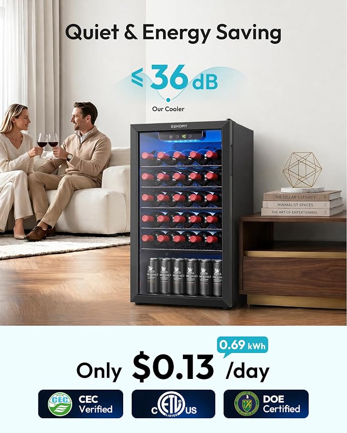 EUHOMY Beverage Refrigerator Cooler, 125 Can Mini Fridge with Glass Door for Soda Beer or Wine, Beverage Cooler for Home, Office, Bar with Removable Shelves, Black - Image 7
