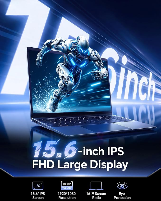 15.6'' AI Laptop with Office 365 12GB RAM 256GB SSD Win 11 Laptops | 7000mAh Battery, IPS FHD, 180°Viewing, Quad-Core Processor, Type-C, WiFi5, Portable Thin Business Student Laptops, Light Gray - Image 3