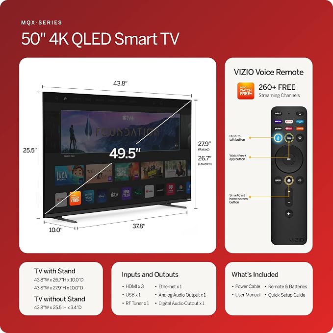 VIZIO 50" MQX Series Premium 4K 120Hz QLED HDR Smart TV with Dolby Vision 240Hz @ 1080p PC Gaming, WiFi 6E, M50QXM-K01, 2023 Model (Renewed) - Image 3