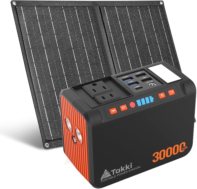 Takki 111Wh Portable Solar Generator Power Station with 21W Foldable Solar Panel, 120W Peak Solar Charger Power Bank with 110V AC DC USB Ports for Camping Emergency Outdoor Home Use - Image 8