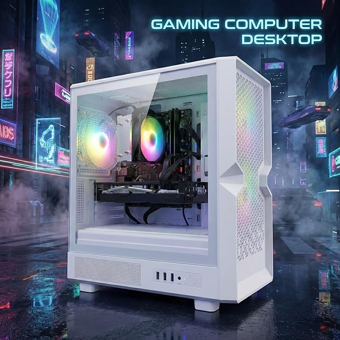 STGAubron Gaming PC Desktop,Core I7,RX 580 8G,32G RAM,512G SSD | Gaming Computer Tower for Streaming,Video Editing,Home,School,I7 up to 3.9GHz,ARGB Fan,WiFi 6,BT 5.0,4K HDMI,Win11 Home,White - Image 4