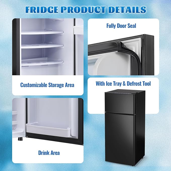 Mini Fridge with Freezer Ample Capacity 2.6 CU.FT Small Refrigerator with Top Freezer & 7 Adjustable Temperature 2 Door Small Fridge for Office, Dorm, Bedroom Black - Image 8