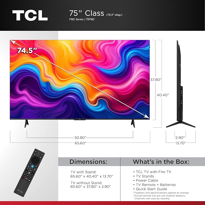 TCL 75-Inch F8D Series 4K QLED (75F8D, 2026 Model) with Dolby Vision HDR & Dolby Atmos Smart TV with Fire TV, Alexa+, 144Hz Refresh Rate, High Brightness LED Backlight - Image 2