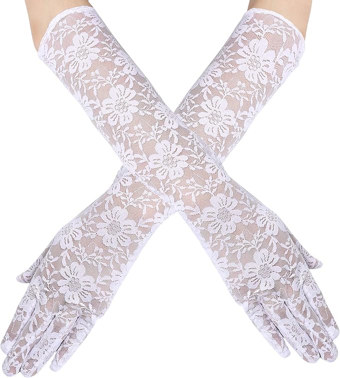 BABEYOND Lace Gloves for Women Long Floral Wedding Gloves for Bride Satin Elbow by BABEYOND