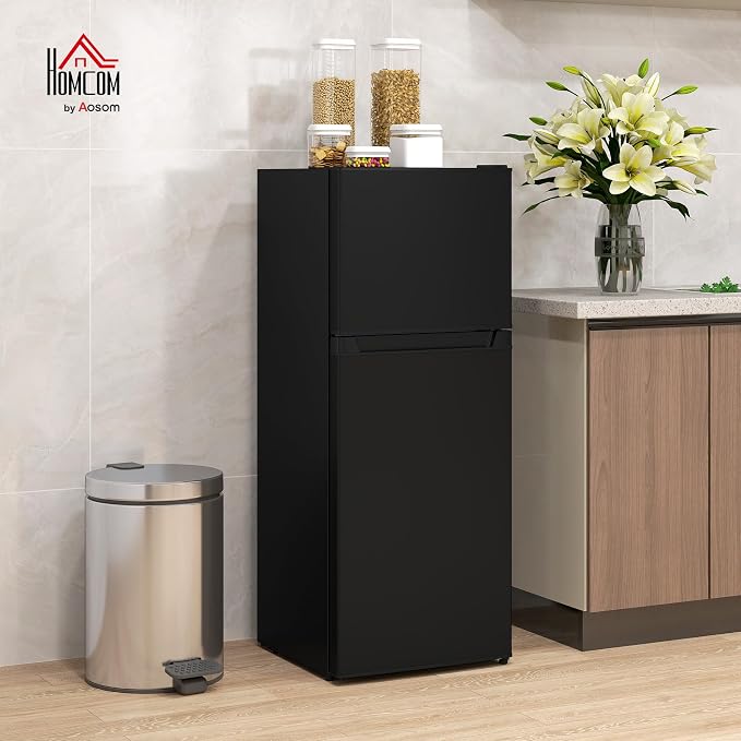 HOMCOM 4 Cu.Ft Mini Fridge with Freezer Double Reversible Door Black | Compact Refrigerator, Adjustable Thermostat, Shelf, for Bedroom Dorm Home Office, Energy Efficient - Image 2