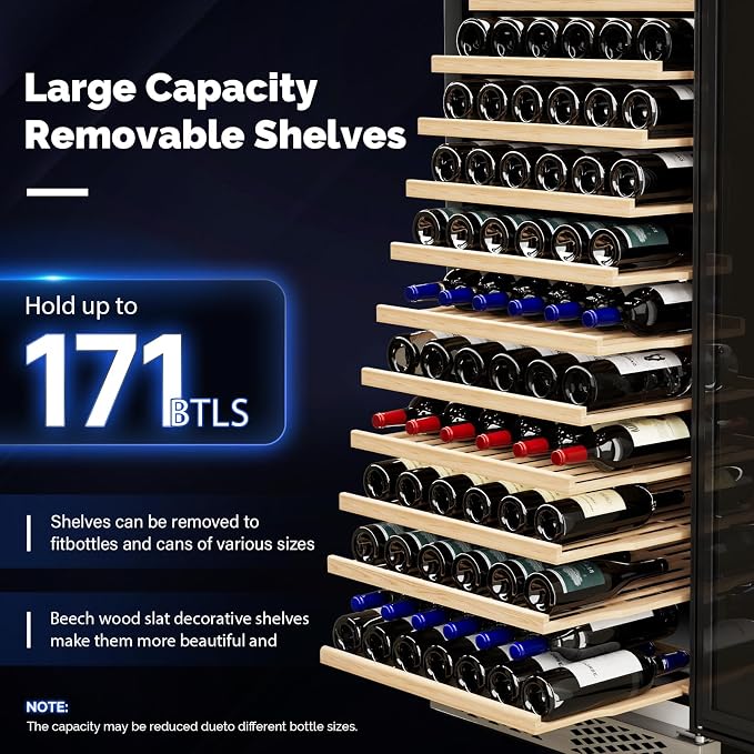 ROVSUN 24'' Wine Cooler Refrigerator, 171 Bottles Wine Fridge with Professional Temperature Control System, Large Capacity Built-in Wine Cellar with Touch Panel Control for Wine Enthusiast, Restaurant - Image 3