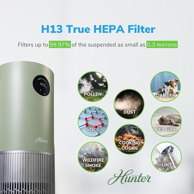 Hunter Fan Company Humidifier and Air Purifier In One, Advanced Filtration Air Purifiers for Home, Air Purifiers for Home Pets, Humidifiers for Bedroom and Humidifiers for Bedroom Baby, Sage/Silver - Image 7
