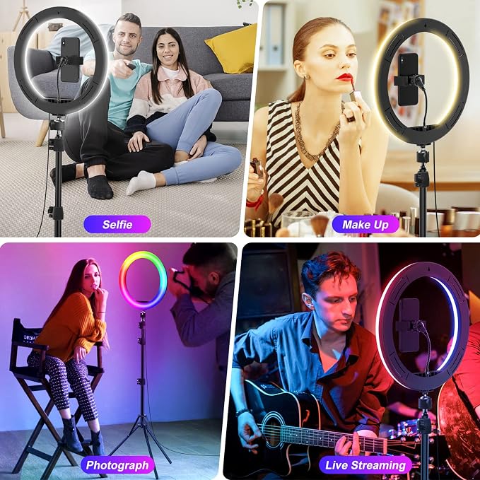 STALLY 12.3" Ring Light with Stand 75" Tall and 2 Phone Holder, Ring Light - Image 7