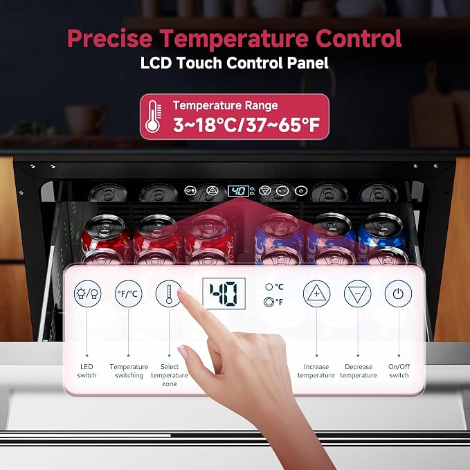 24 Inch Under Counter Drawer Fridge, Stainless Steel Beverage Refrigerator Built-In For Home & Commercial Use, Stainless Steel Silver, Outdoor Refrigerator for Soda, Beer, Wine - Image 6