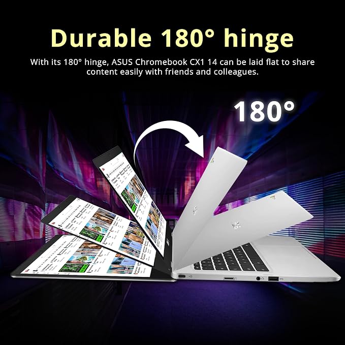 ASUS Chromebook CX1400CNA-WS01 14" HD Anti-Glare Laptop, Intel Celeron N3350 Processor, 4GB RAM, 32GB eMMC, Intel HD Graphics, 720p HD Camera, Wi-Fi, Bluetooth, Chrome OS, Silver (Renewed) - Image 7