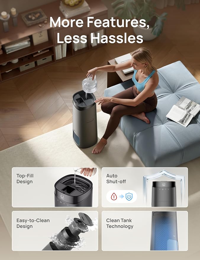 DREO 16L Smart Humidifier Large Room 1000 ft², 130H Cool Mist Air Humidifiers for Bedroom Plants Baby, Top Fill, Remote/Touch/Voice & APP Control, Clean Tank Technology, 30dB, HM755S Grey - Image 7