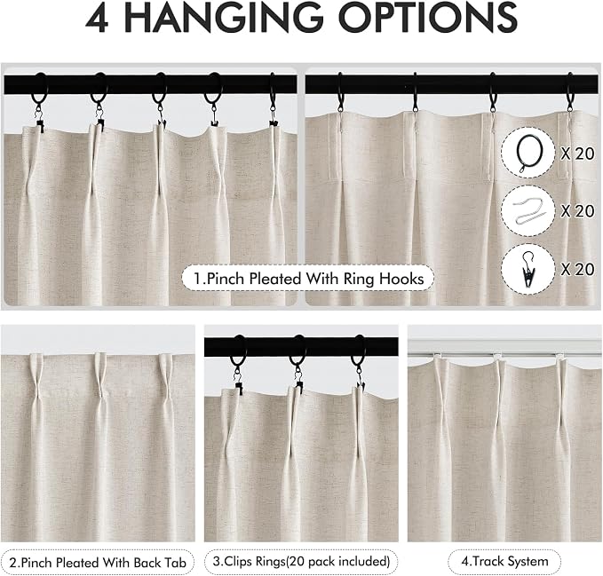 Memory Trained Pinch Pleated Curtains 90 Inches Long, Viral Linen Pinch Pleat - Image 5
