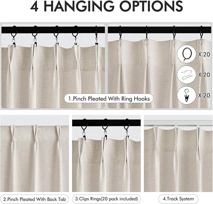 Memory Trained Pinch Pleated Curtains 72 Inches Long, Viral Linen Pinch Pleat - Image 5