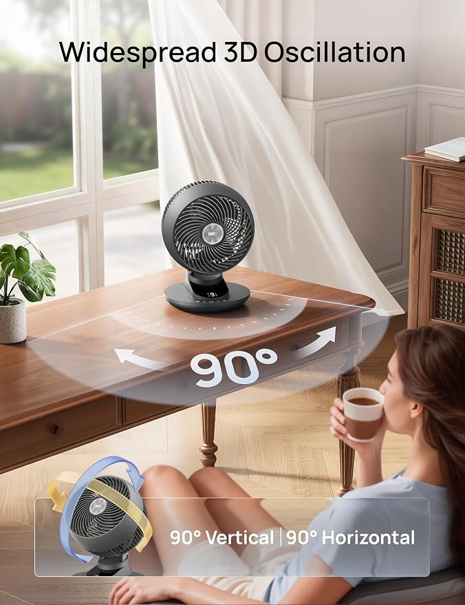 DREO Smart Fan for Bedroom, Powerful 85 ft Airflow, 12 Inches, Desk Fans in 20dB Quiet, 90°+90° oscillating fans, App/Voice Control, 9 Speeds & 8/12H Timer for Home Office Dorm - Image 2