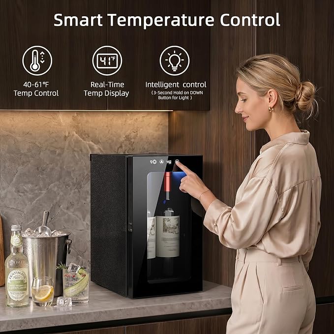 Antarctic Star Wine Cooler, 0.4 Cu. Ft. Portable Mini Wine fridge | Electronic Temp Control, 40-61°F Adjust Temp, Glass Door, Counter-top Drink Fridge for Bedroom, Dorm, Office, Bar & Kitchen - Image 4