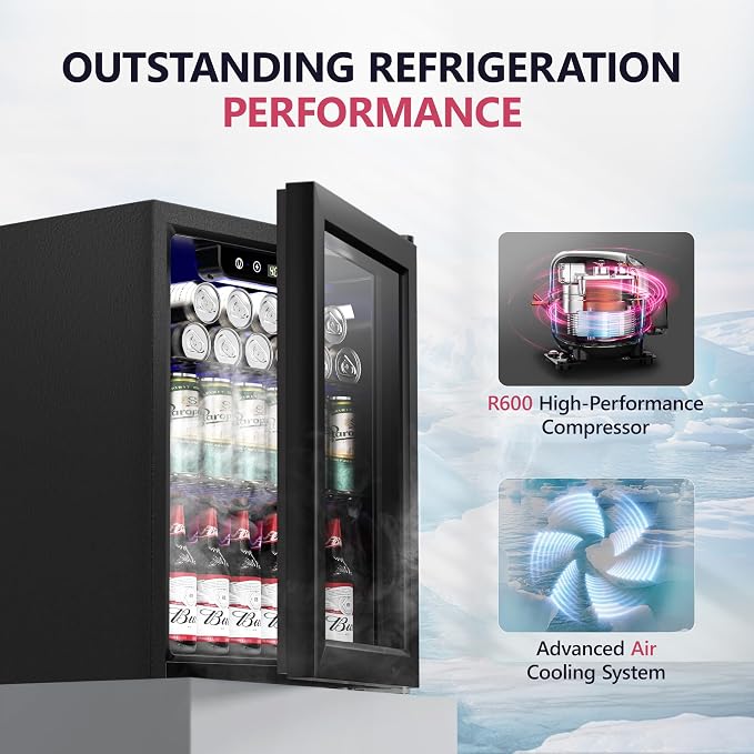Beverage Refrigerator Cooler, 16 Bottle 68 Can Mini Fridge with Glass Door, Wine Beer Freestanding Drink Fridge, Digital Temperature Control & Adjustable Shelves for Home Office, 1.7 cu.ft - Image 3