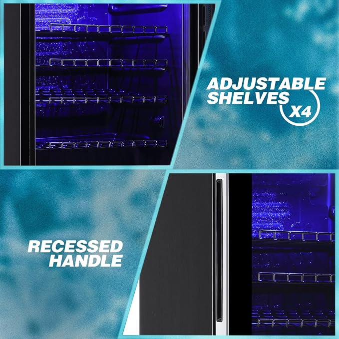 Beverage Refrigerator Cooler 120 Can with LED Display Touch Screen | 3.5 CU.FT Large Capacity with Glass Door, LED Light & Adjustable Shelves for Soda Beer Wine, Perfect for Home Bar Office - Image 6