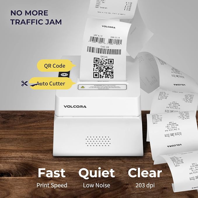 Volcora Thermal Receipt Printer, 80mm POS Printer w/Auto Cutter, USB/Bluetooth - Image 3