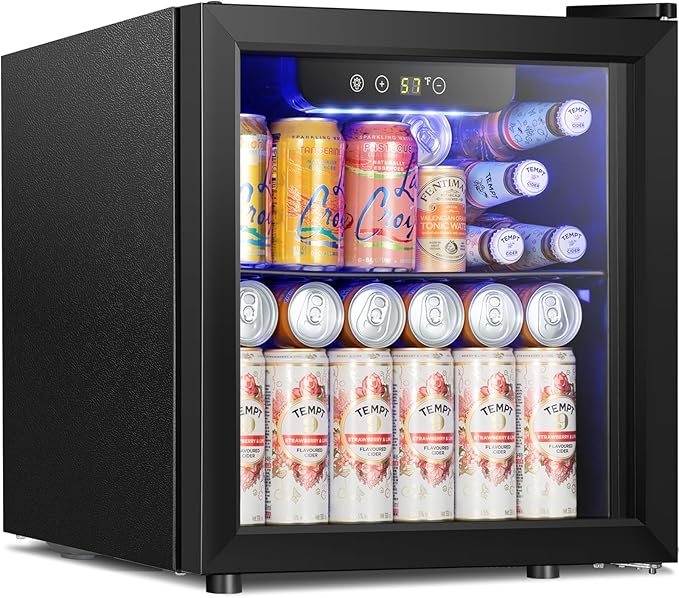 Antarctic Star 48 Can Mini Fridge Cooler - Beverage Refrigerator Black Glass Door for Beer Soda or Wine, Small Drink Dispenser Machine Electronic Temperature Control for Home, Office or Bar, 1.3cu.ft. by AntarcticStar