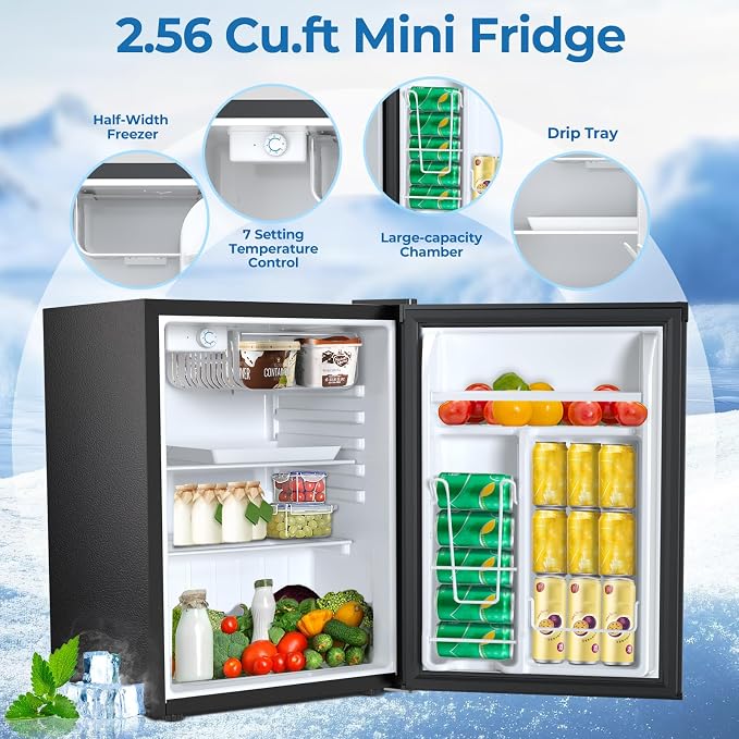 Electactic 2.56 Cu.ft Compact Refrigerator with Reversible Single Door, BLACK - Image 2