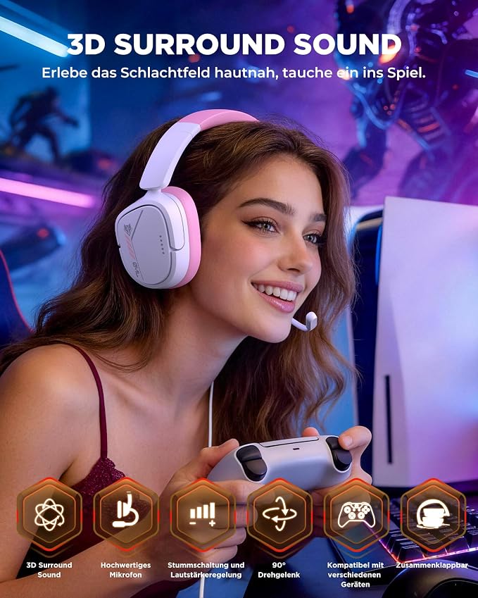 NUBWO HG04L Gaming Headset for PS5/PS4, Xbox Series X|S, Switch - Pink | 40mm Speakers, Clear Unidirectional Mic, 250g Lightweight, Soft Memory Earmuffs, 3.5mm Jack for Gaming & Work - Image 2