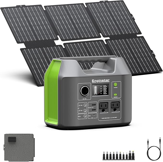 Portable Solar Generator, 300W Portable Power Station with Foldable 60W Solar Panel, 110V Pure Sine Wave 296Wh 80000mAh Lithium Battery Pack for Home Use RV Van Outdoor Camping-Panel included by ENGINSTAR