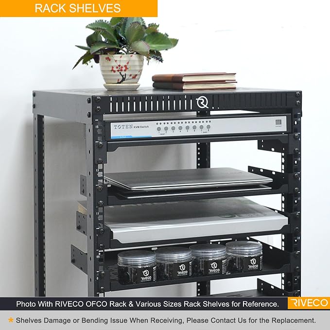 RIVECO 2 PCS 12” Rack Shelves for 19 inches Network Rack & Cabinets, 1U Rack - Image 6