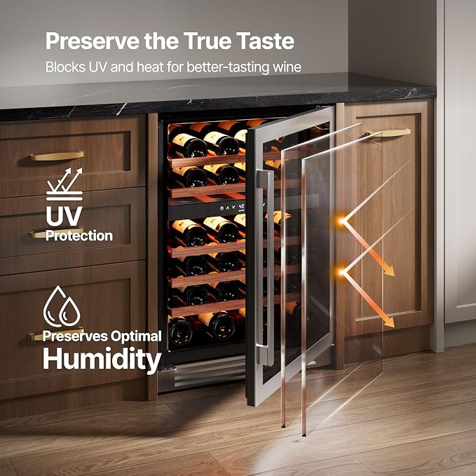 Ca'Lefort 24 Inch Wine Fridge, 52 Bottle Dual Zone Wine Cooler | 40-65°F Touch Control, Dual-Pane Glass Door, Adjustable Shelves, 3 Color LED, Built-In or Under Counter for Home Bar Kitchen - Image 4