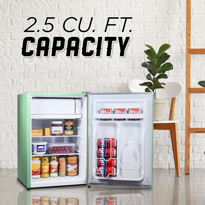 ICEBOX 2.5 Cu. Ft. Compact Refrigerator, ENERGY STAR Certified Small Refrigerator, Single Door Mini Fridge with Chiller Compartment, R600a Refrigerant, IBCR25MNT, Mint Green - Image 2