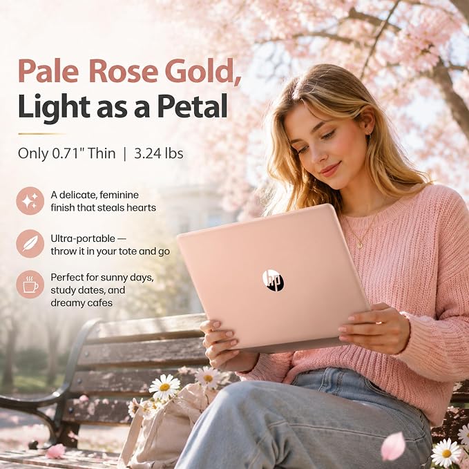 HP 14 Laptop for Students and Home Use, Intel Processor N150, 16GB RAM | 128GB UFS+256GB MSD, 14" HD Display, Wi-Fi 6, 1-Year Microsoft 365, Copilot AI Key, Lightweight, Pale Rose Gold, W/Mouse - Image 3