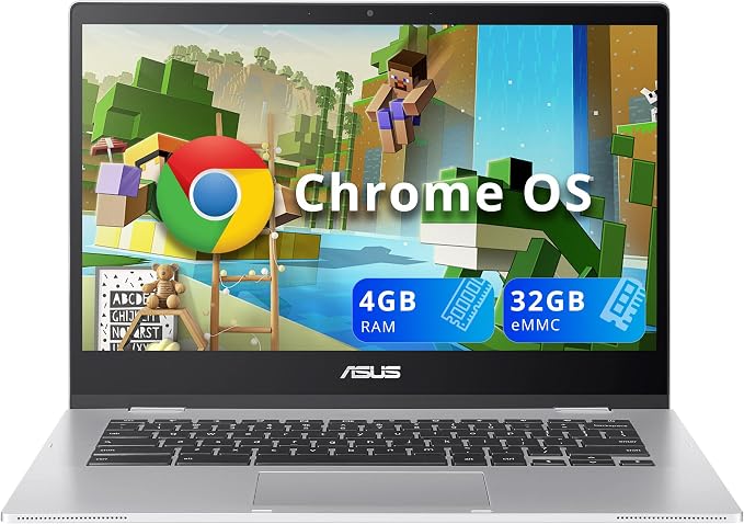 ASUS Chromebook CX1400CNA-WS01 14" HD Anti-Glare Laptop, Intel Celeron N3350 Processor, 4GB RAM, 32GB eMMC, Intel HD Graphics, 720p HD Camera, Wi-Fi, Bluetooth, Chrome OS, Silver (Renewed) by Amazon+Renewed