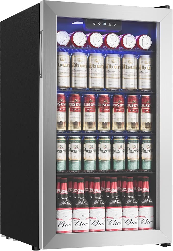 Beverage Refrigerator Cooler - 126 Can Mini Fridge with Glass Door for Soda Beer or Wine, Beverage Cooler for Home, Office, Bar with Adjustable Removable Shelves, Silver by ICYGLEE