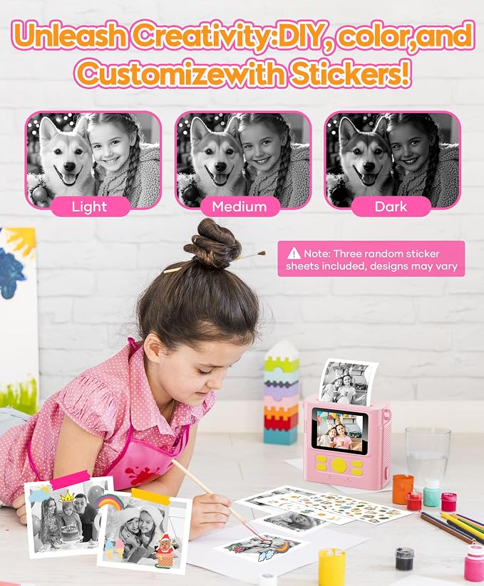 Kids Instant Print Camera Ages 3-12 1080P Selfie 2.4" Screen 32GB Gift Pink | - Image 5
