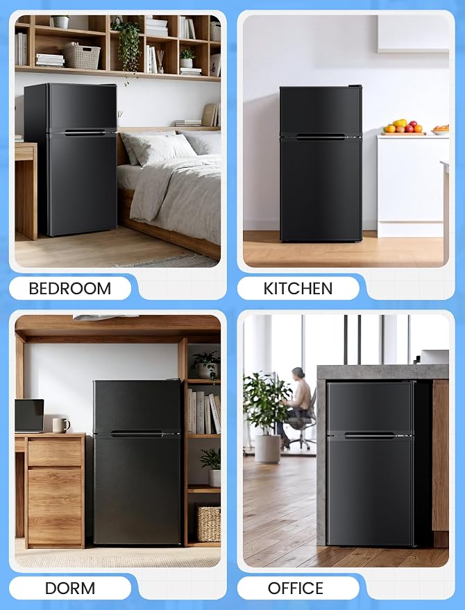 COWSAR 2.5 Cu.Ft Mini Compact Refrigerator with Freezer, Double Reversible Door with 2 Removable Shelves, Commercial Drink Fridge for Bedroom, Office, Kitchen, Dorm, Black - Image 8
