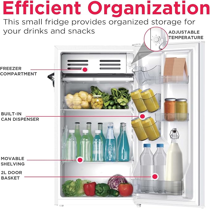Frigidaire Retro Compact Fridge with Chiller, 3.2 cu ft Countertop Fridge with Built-In Bottle Opener, Compact Refrigerator for Office, Bedroom, Dorm Room or Cabin - 18.7"D x 19.01"W x 33.27"H (White) - Image 4