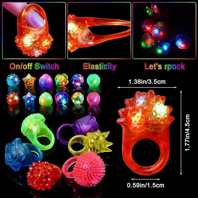 OLUPP Light Up Rings, Glow In The Dark Party Supplies, 6 Style Flashing Glow In - Image 8