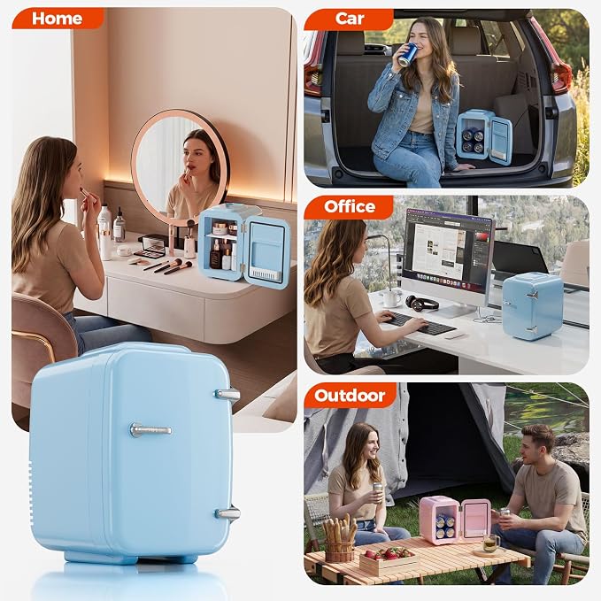 Mini Fridge for Bedroom - 4 Liter/6 Can Mini Makeup Fridge, 110V AC/ 12V DC Portable Thermoelectric Cooler&Warmer for Skincare, Drink, Cosmetic, Medicine, Small fridge for Bedroom, Office, Dorm, Car - Image 9