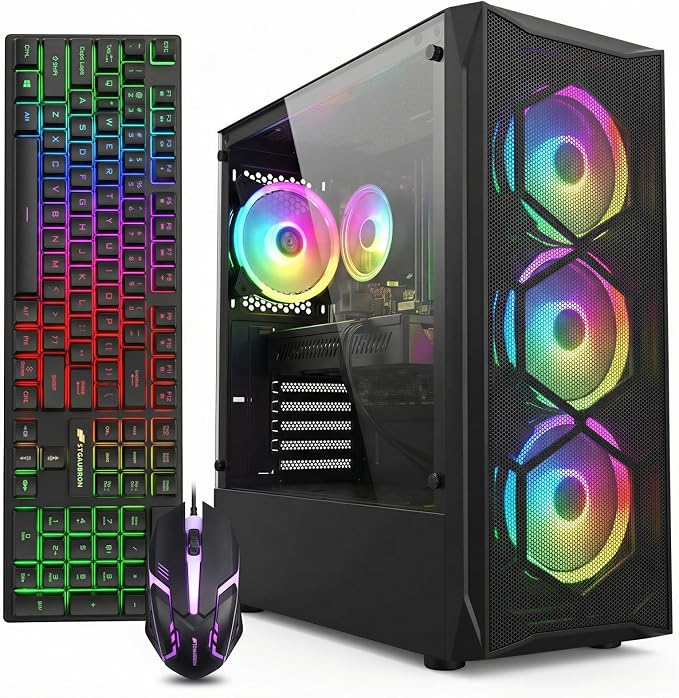 STGAubron Gaming PC Desktop,Core I7,RX 580 8G,16G RAM,1T SSD | Gaming Computer Tower for Streaming,Video Editing,Home,School,I7 up to 3.9GHz,ARGB Fan,WiFi,BT 5.0,4K DP,HDMI,Win11 Home by STGAubron