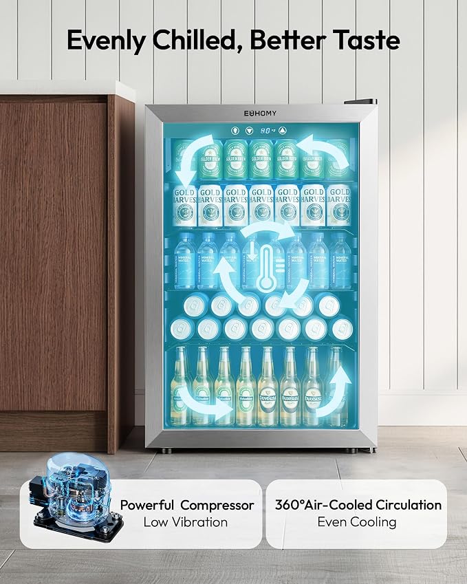 EUHOMY 4.5 Cu.ft Beverage Refrigerator and Cooler, 145 Can Mini fridge with Glass Door for Soda Beer Wine, Small Drink Dispenser with Digital Adjustable Thermostat for Home Office Bar - Image 3
