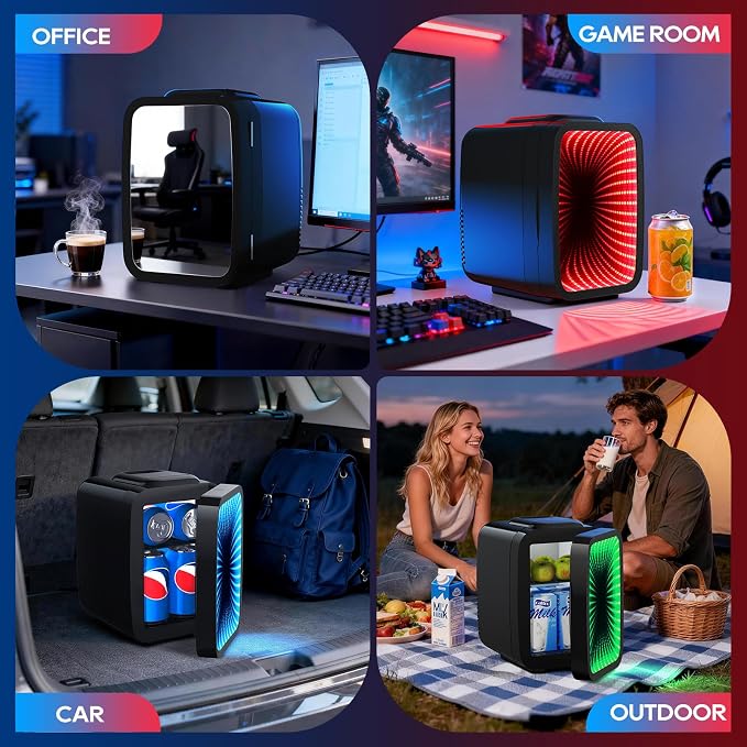 BEICHEN Mini Fridge, 4L/6 Can Small fridge with Dimmable Gaming Light | Cooler and Warmer，Portable Personal Fridge,LED lights Perfect for Gaming Experience,12v AC/DC for home and car,ultra-quiet - Image 7