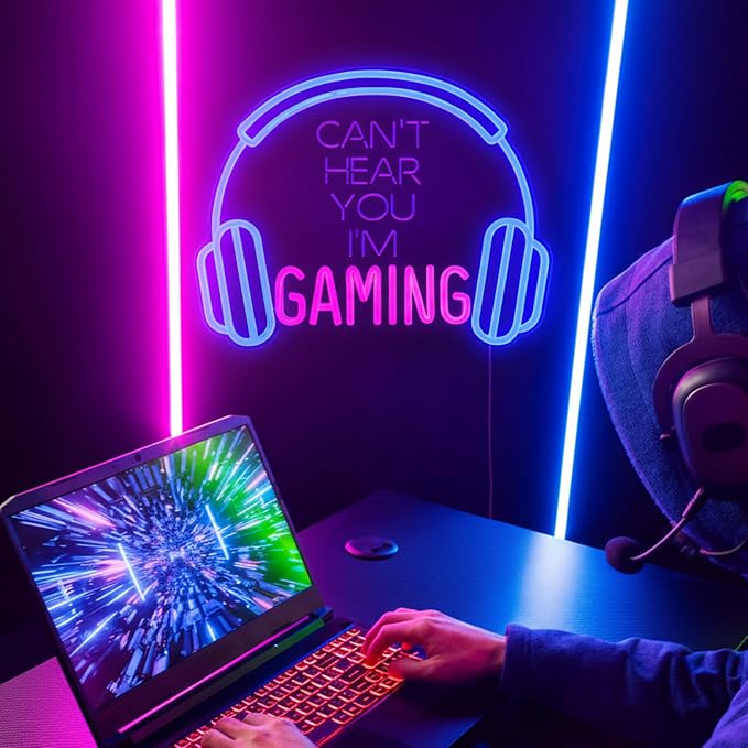 Kavaas Gaming Neon Sign, Can't Hear You I'm Gaming Headset LED Sign - Image 4