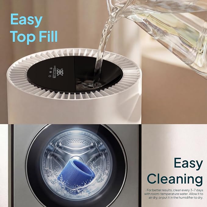 8L Evaporative Humidifier for Large Rooms up to 1000 ft²- Baby Elderly& Pet Safe Cool Evaporation, 900ml/h Output, UV Disinfection, Easy Top Fill,UltraQuiet 28dB, Smart AI Humidity Control Upgraded - Image 8